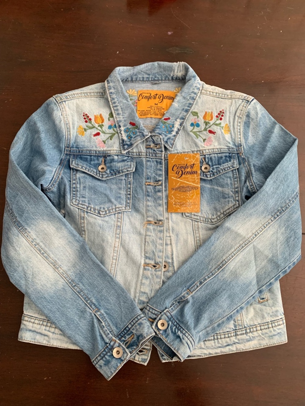 Comfort Denim Women's Light Blue Embroidered Jean Jacket